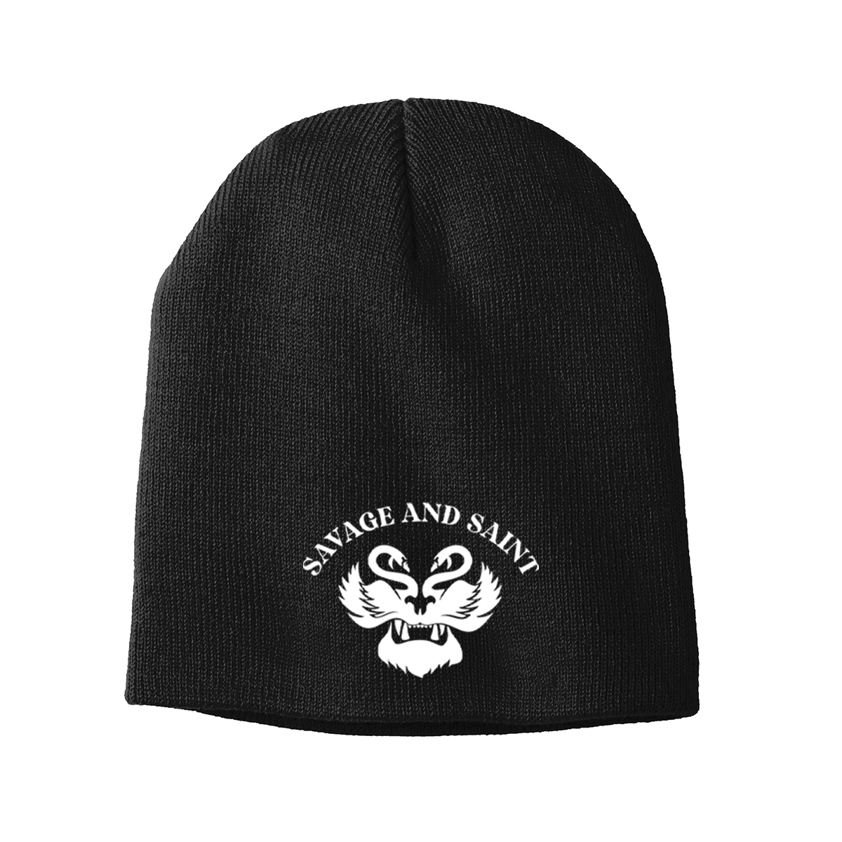 beanie hat front view with left chest logo - SAVAGE AND SAINT
